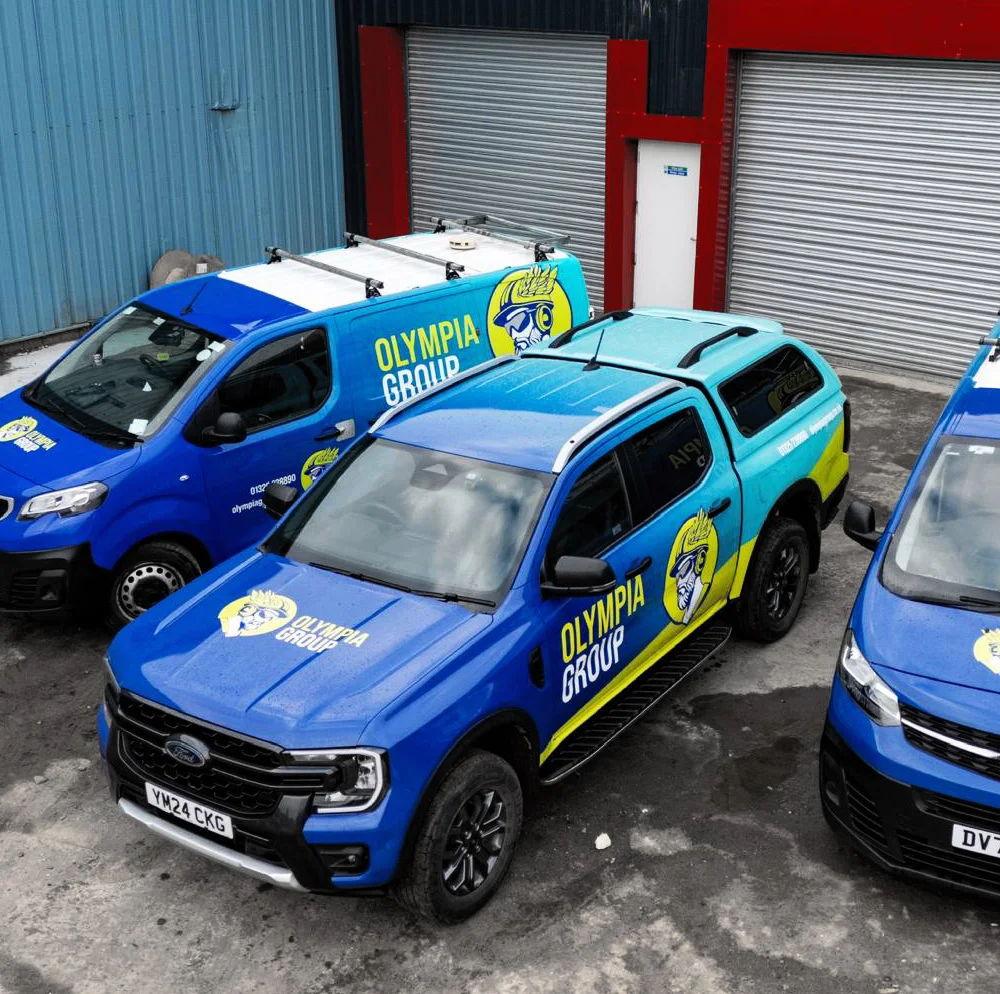 Olympia Group vehicles ready for property refurbishment and maintenance